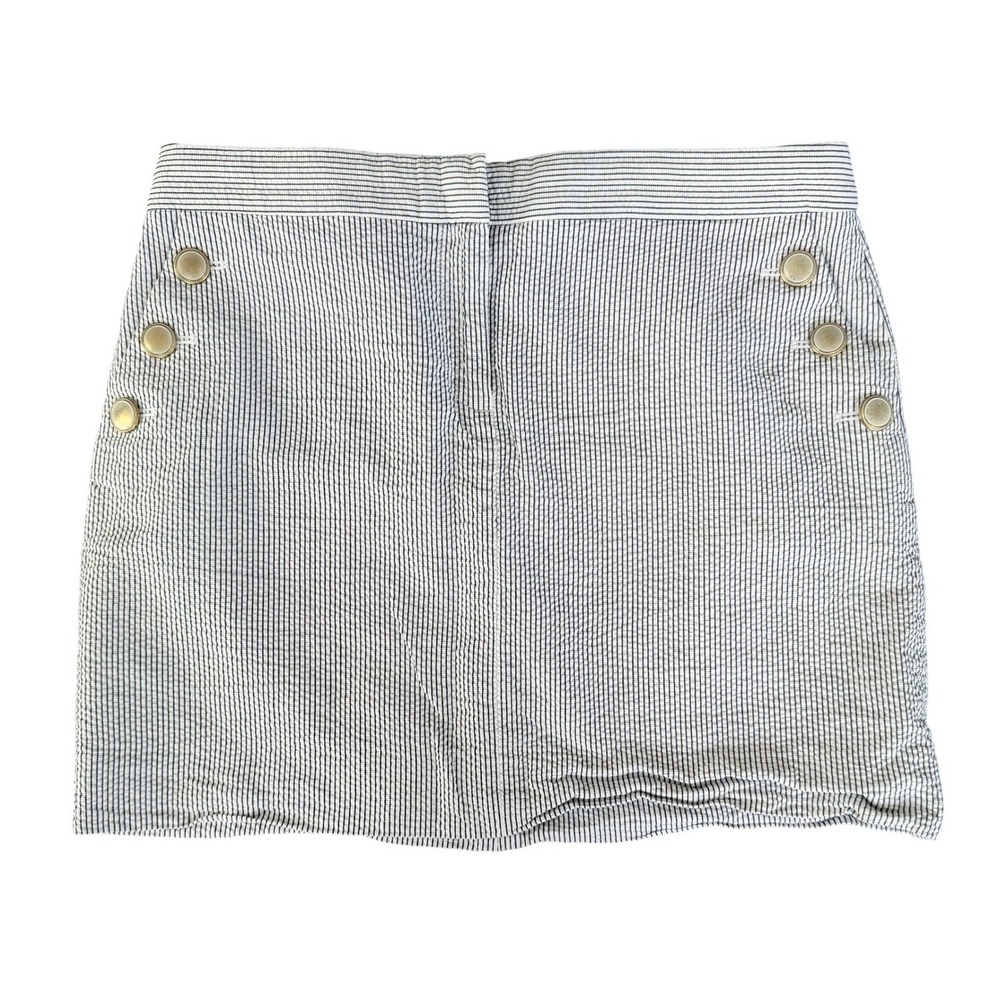 J Crew Seersucker Sailor Stripe Skirt Womens 6 Blue White Preppy Nautical Summer